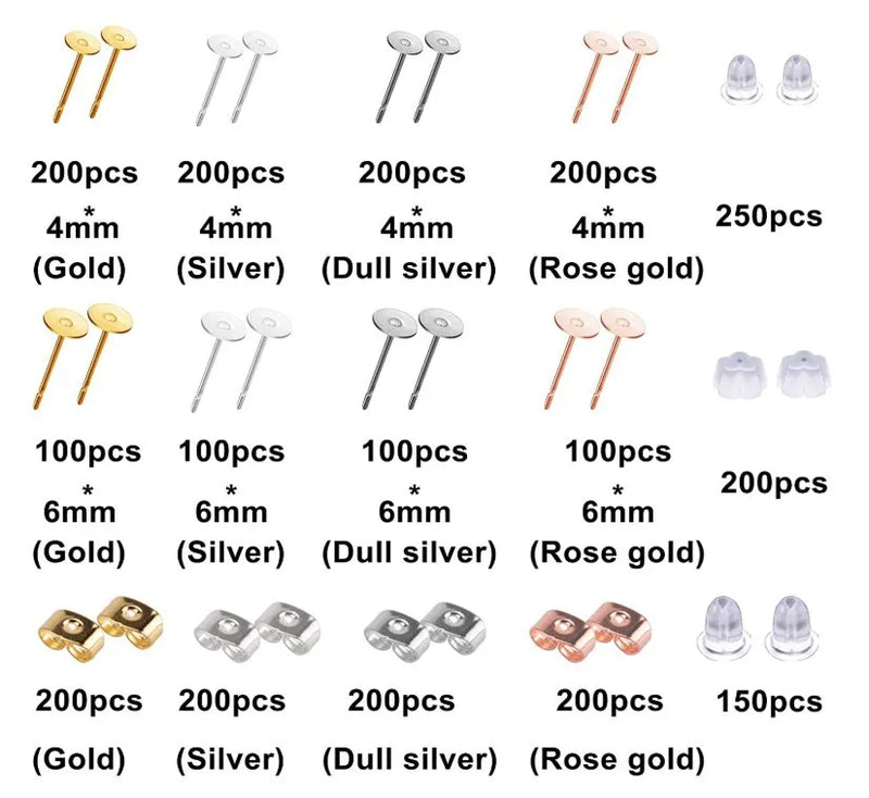 2600Pcs DIY Earring Making Kit Repair Tools Alloy
