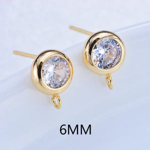 6PCS 4MM-8MM Brass Zircon Hooks Stud Earrings Pins