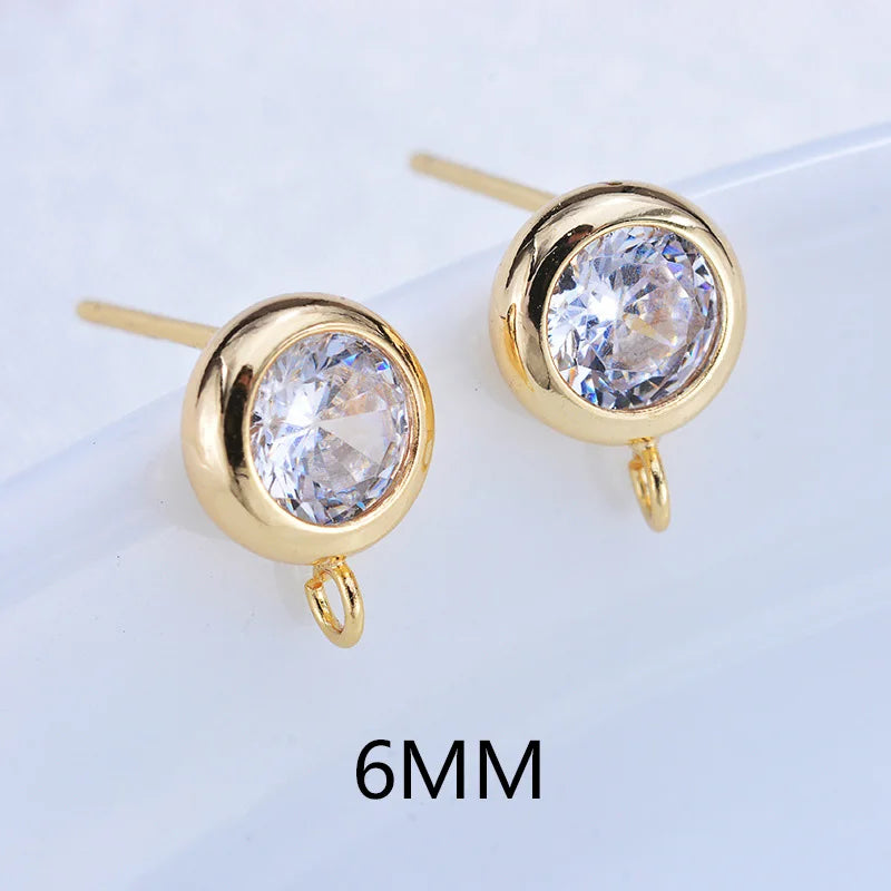 6PCS 4MM-8MM Brass Zircon Hooks Stud Earrings Pins