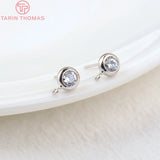 6PCS 4MM-8MM Brass Zircon Hooks Stud Earrings Pins