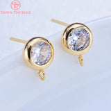 6PCS 4MM-8MM Brass Zircon Hooks Stud Earrings Pins