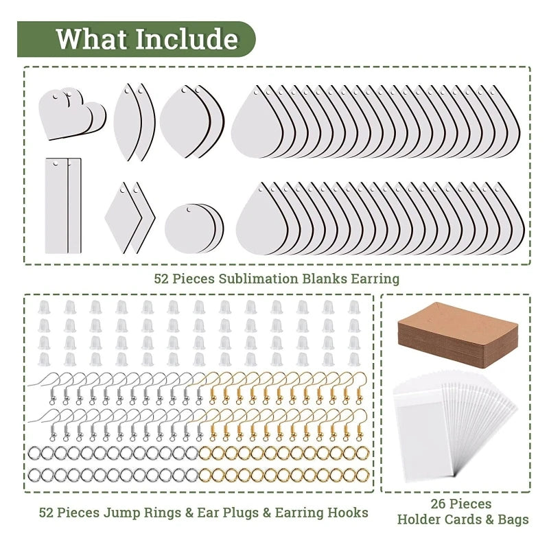 260Pcs Sublimation Earring Blank Set with Hook and Jump Ring