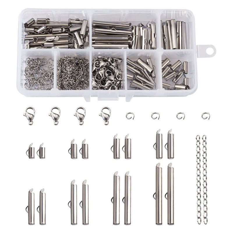 260pcs Stainless Steel Crimp End Beads Clasp Buckles DIY Jewelry Making