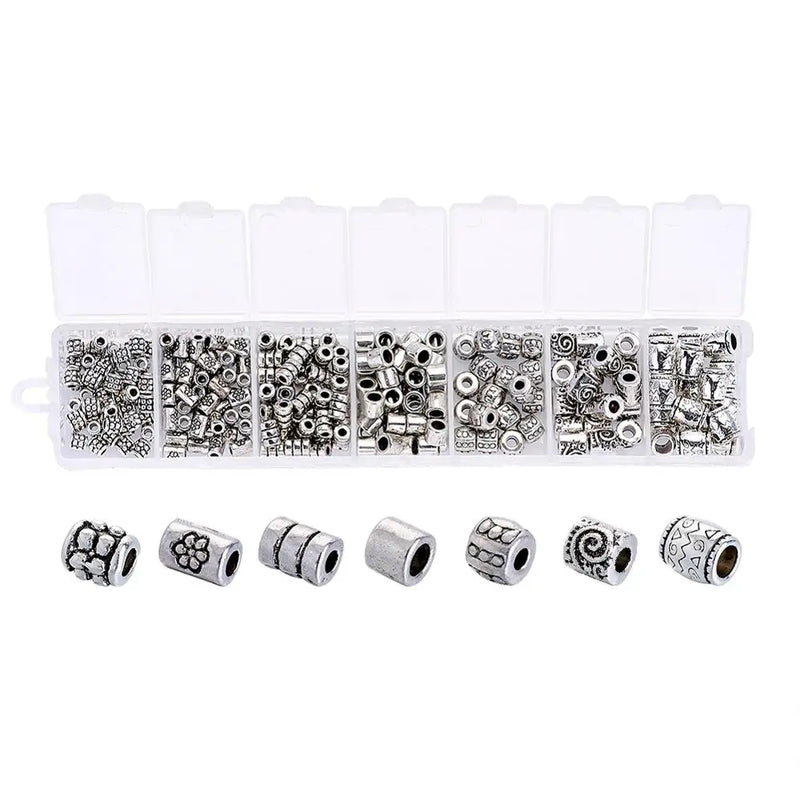 260pcs Tibetan Alloy Tube Spacer Beads Mixed Antique Silver for Jewelry Making