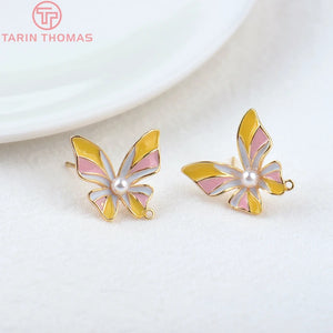 6PCS 15x16MM 1MM 24K Brass Butterfly Stud Earrings for Jewelry Making