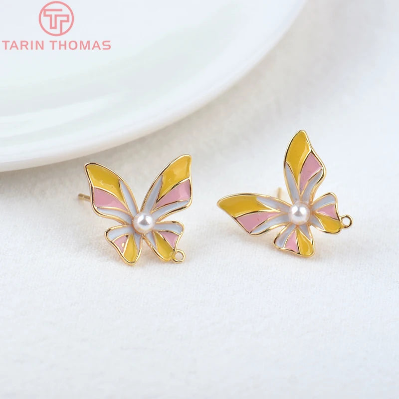 6PCS 15x16MM 1MM 24K Brass Butterfly Stud Earrings for Jewelry Making