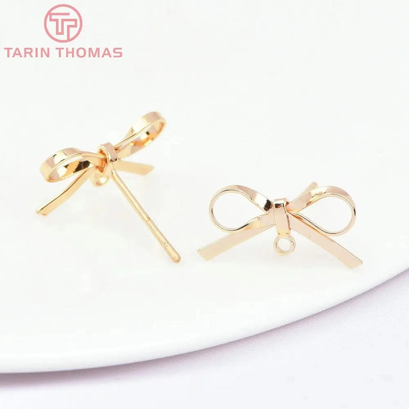 6PCS 18K Brass Bowknot Stud Earrings Jewelry Findings