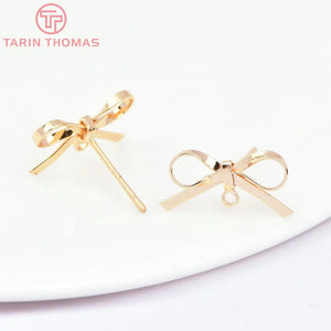 6PCS 18K Brass Bowknot Stud Earrings Jewelry Findings