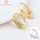 4PCS Oval Circle Earrings Hooks 24K Brass Zircon DIY Jewelry Findings