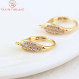 4PCS Oval Circle Earrings Hooks 24K Brass Zircon DIY Jewelry Findings