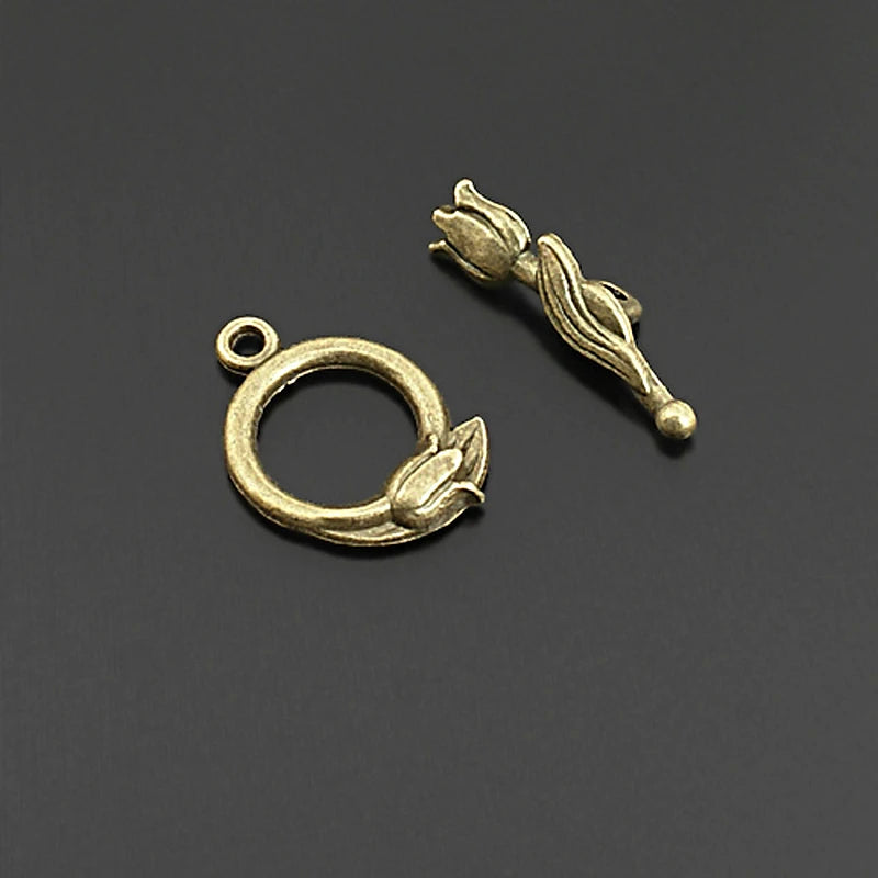 Antique Bronze Tulip O Toggle Clasps for Bracelets