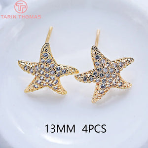 24K Brass Zircon Starfish Earrings DIY Jewelry Findings