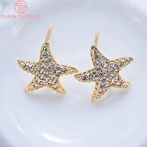 24K Brass Zircon Starfish Earrings DIY Jewelry Findings