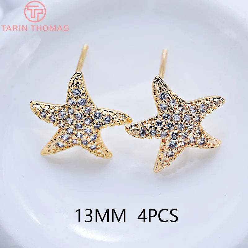 24K Brass Zircon Starfish Earrings DIY Jewelry Findings