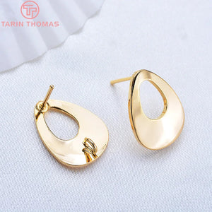 10PCS 12x17MM 24K Plated Brass Hollow Drop Stud Earrings