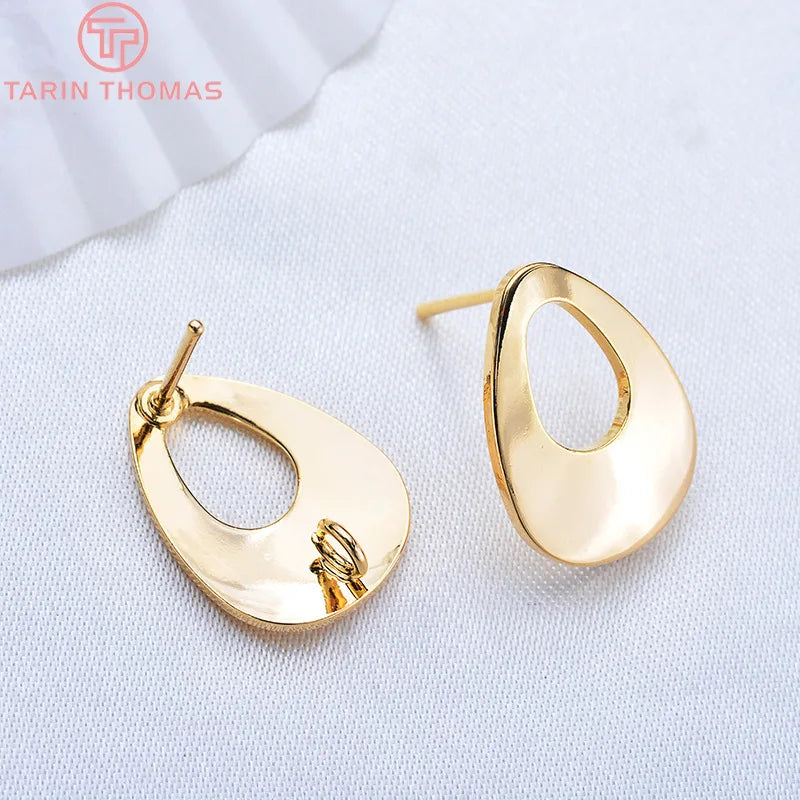 10PCS 12x17MM 24K Plated Brass Hollow Drop Stud Earrings