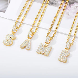 A-Z Letters Pendant Necklace Zircon English Alphabet Initials Hip-hop Jewelry