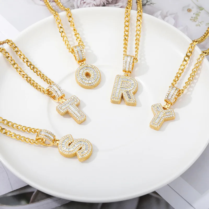A-Z Letters Pendant Necklace Zircon English Alphabet Initials Hip-hop Jewelry