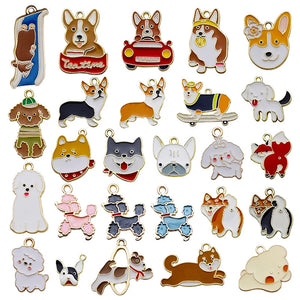 26PCS Mixed Enamel Dog Charms Animal Pendants Necklace Accessory