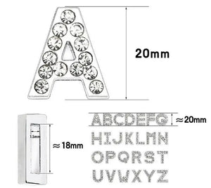 26PCS Bling Slide Letter for 18mm Leather Wristband DIY Charms