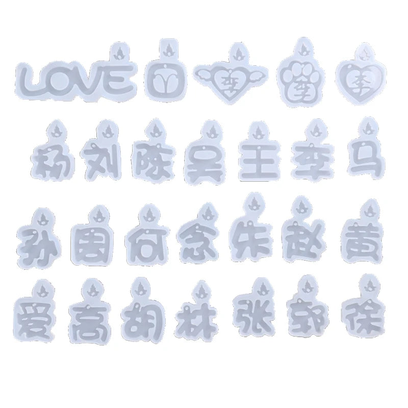 26Pcs Chinese Character Pendant Keychain Mold Resin Casting Mold