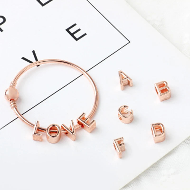26Pcs Silver Rose English Letter A-Z Charm Beads For Bracelet Necklace