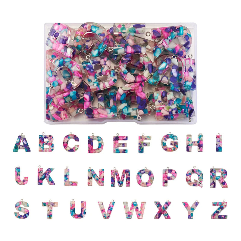 26Pcs/Set Colorful Resin Letters Pendants Initials A~Z Charms DIY Jewelry