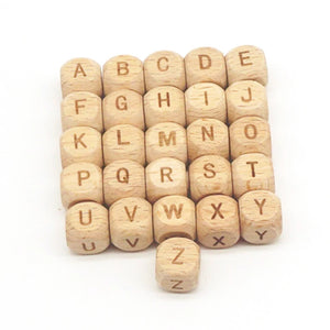 26Pcs Square Natural Beech Wooden Alphabet Letter Beads for Jewelry Making