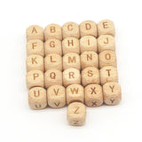 26Pcs Square Natural Beech Wooden Alphabet Letter Beads for Jewelry Making