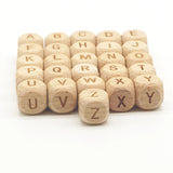 26Pcs Square Natural Beech Wooden Alphabet Letter Beads for Jewelry Making