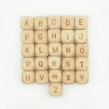 26Pcs Square Natural Beech Wooden Alphabet Letter Beads for Jewelry Making