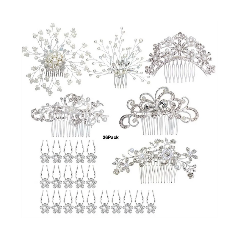 Wedding Hair Comb Faux Pearl Crystal Hair Side Comb Clips