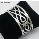 26mm Width Hollow Bangles Silver Women Stainless Steel Jewelry