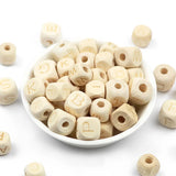 26pcs 10/12mm Square Wood Bead Laser Eco Wooden Loose Beads For Jewelry
