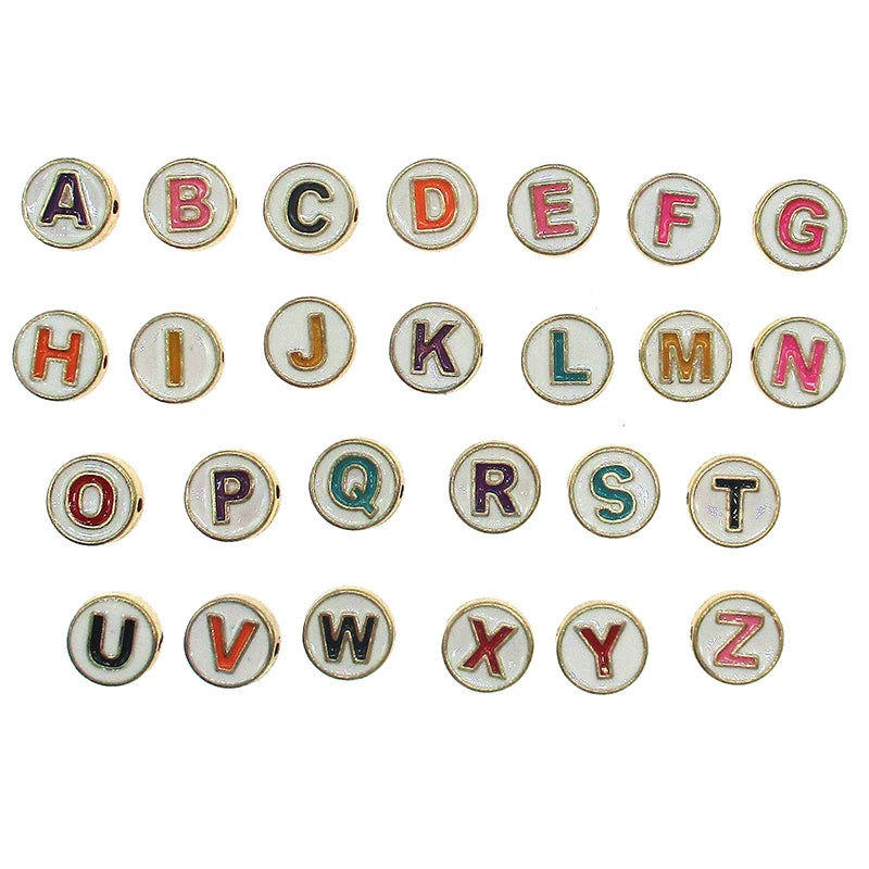 26pcs 10mm Alphabet Letter Double Face Enamel Charms Multicolour P