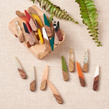 26pcs Resin & Walnut Wood Pendants Teardrop Mixed 44x7.5x3mm