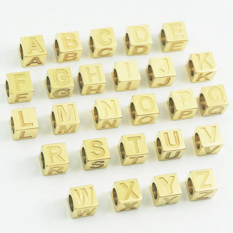 26pc A-Z Letter Beads Square Stainless Steel Beads for Jewelry Making