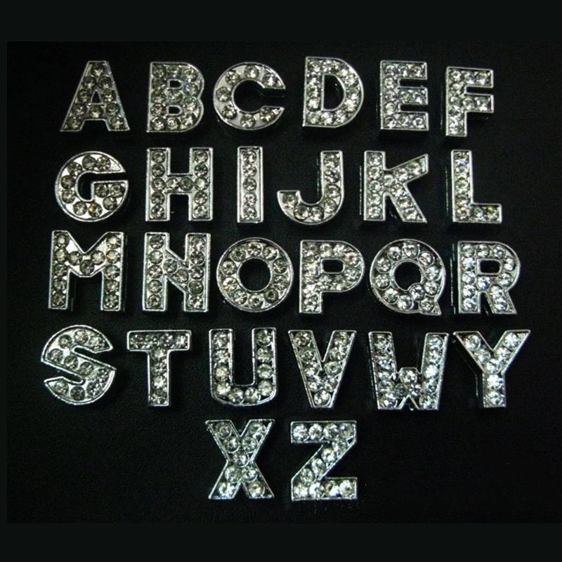 26pcs Crystal Letter Slide Charms Initial Alphabet Slider For 8mm Bracelet