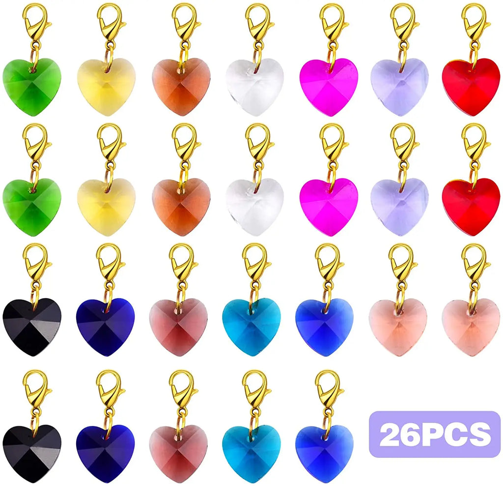 Colorful Heart Clip-on Charms Crystal Dangle Stitch Marker for Knitting Crochet