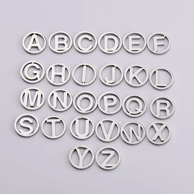 26pcs/Lot Stainless Steel 12mm Round A-Z Initials Alphabets Pendants