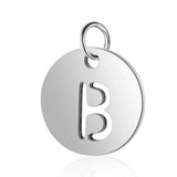 26pcs Stainless Steel Round Alphabet Charms with Jump Rings - A-Z Pendant