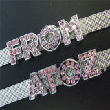 26pcs Pink Crystal Letter Slide Charms Rhinestone Initial Alphabet Slider