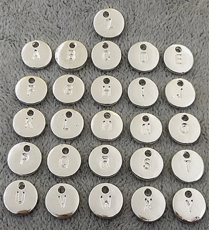 26pcs 10MM Double Sided Silver Plated Letter Tag Charms A-Z Initial Charm