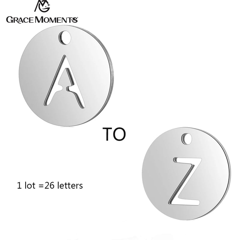 26pcs Alphabet Charms DIY Initials A-Z Pendant Stainless Steel Round Accessories