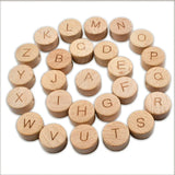 26pcs Natural Wooden Alphabet Beads 15mm for Jewelry Making