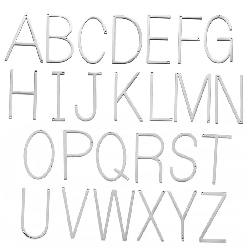 26pcs Stainless Steel Alphabet Charms DIY Initials A-Z Two Holes Pendant