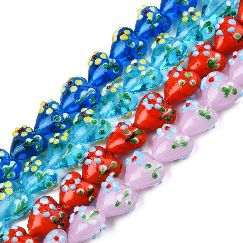 26pcs Bumpy Heart Lampwork Beads Colorful Spacer Beads For Bracelet Jewelry