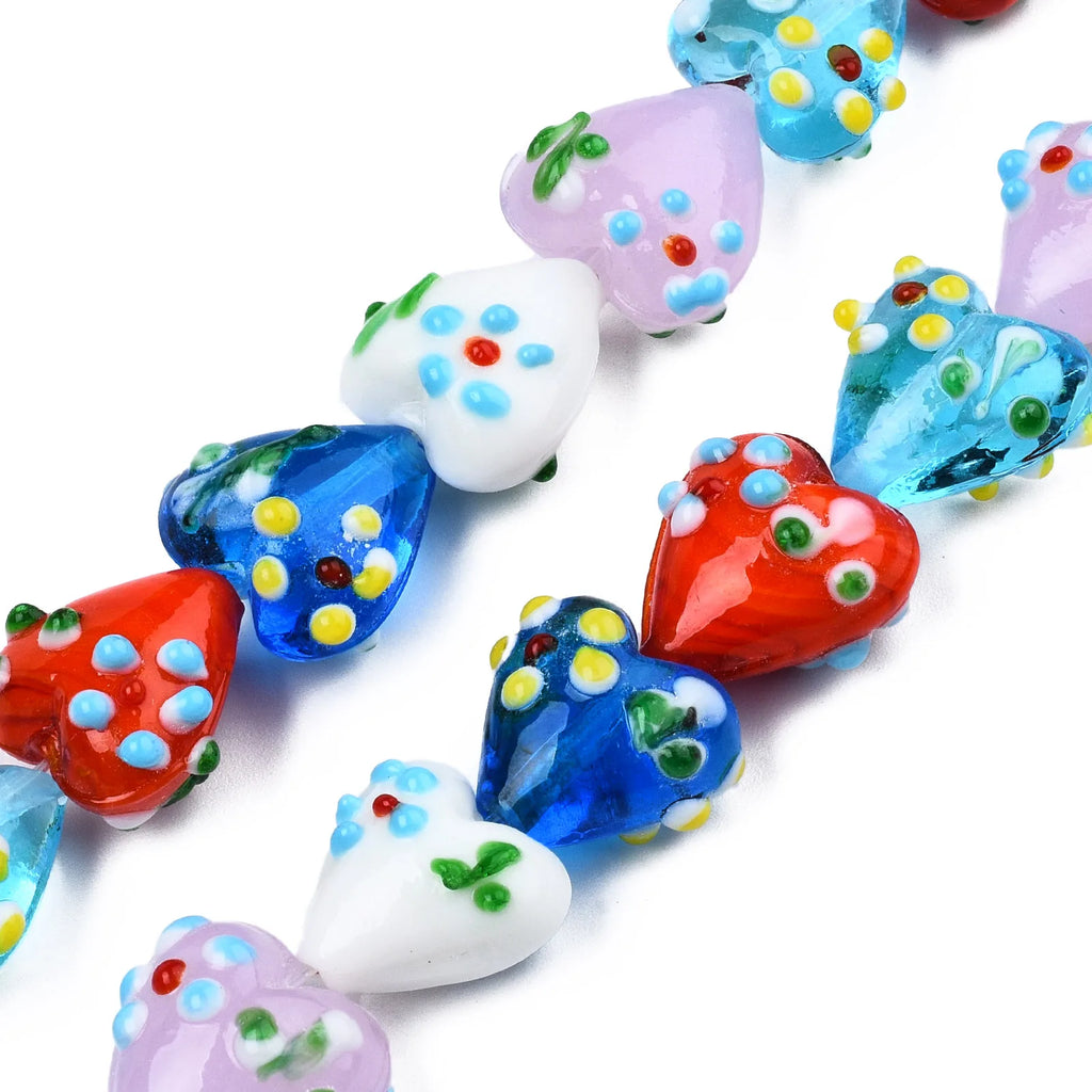 26pcs Bumpy Heart Lampwork Beads Colorful Spacer Beads For Bracelet Jewelry