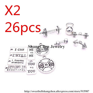 26pcs Strength Tags Fitness Charms for DIY Fitness Necklace Making
