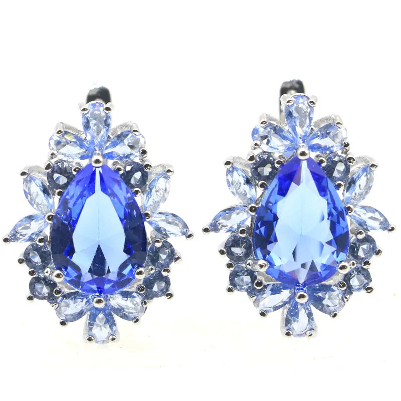 Delicate 26x20mm Fine Cut 10g Golden Citrine Tanzanite Silver Earrings